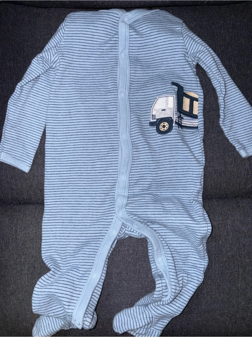 Carters Striped Light Blue Dump Truck One-Piece for Kids